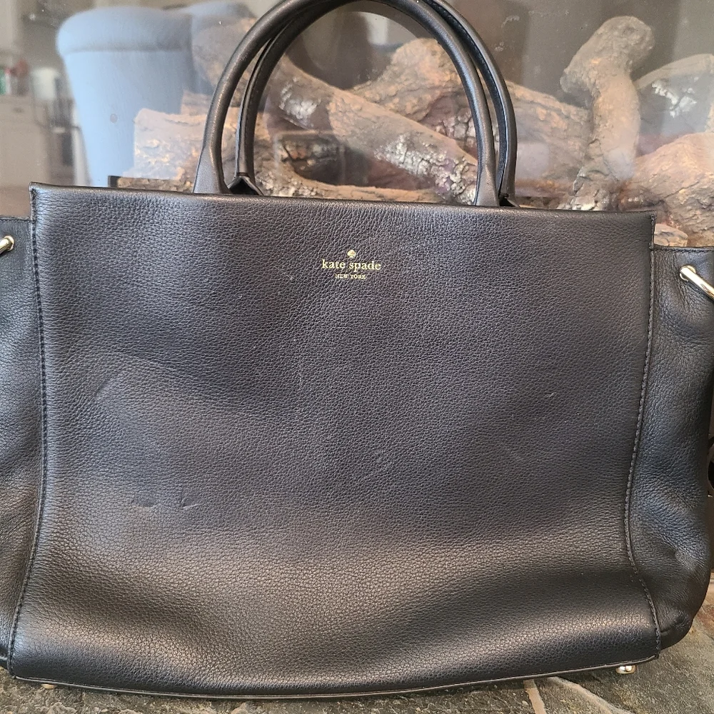 Kate Spade New York Black Atwood Place Larson Leather Satchel Crossbody Purse